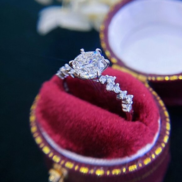 🌸Engagement Anillos Pure Round CZ Silver Plated Beautiful UNVN12193 - Picture 7 of 7